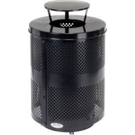 GLOBAL EQUIPMENT Outdoor Perforated Steel Trash Can W/Rain Bonnet Lid   Base, 36 Gallon, Black 261927BKD